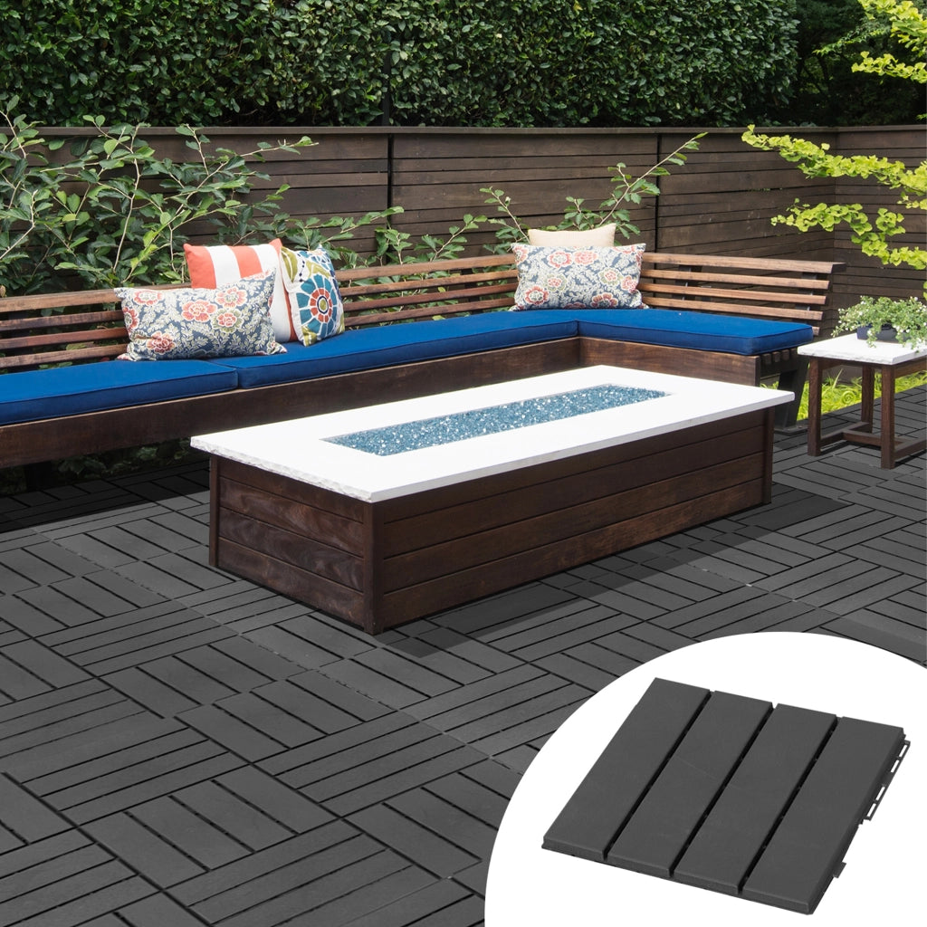Piastrelle per terrazza, set da 9 pezzi, piastrelle per balcone, piastrelle a incastro per patio e giardino, in plastica, nere, 30x30 cm