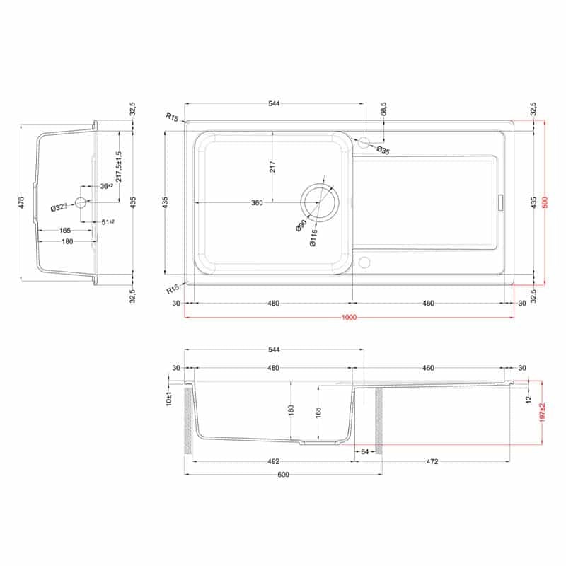 Lavello Elleci Incasso 1 vasca 100x50 Life 480 Granitek Avena LG248051