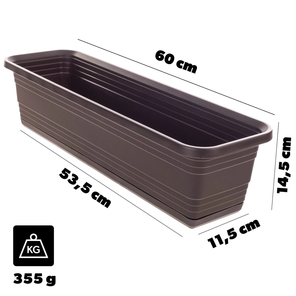 Vaso da fiori da balcone KADAX da 60 cm con sottovaso color moka.