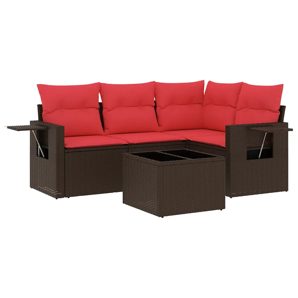Set Divani da Giardino 5 pz con Cuscini Marrone in Polyrattan 3220123