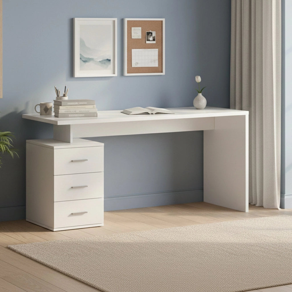 Abisse, Scrivania Modulabile, 160x60x75h cm Bianco Lucido