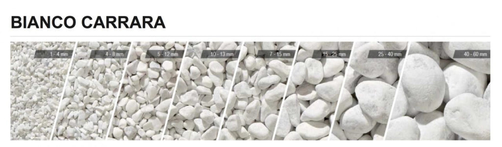 10 Sacchi da 25kg di Ciottoli marmo Bianco Carrara 7/15 mm sassi pietre