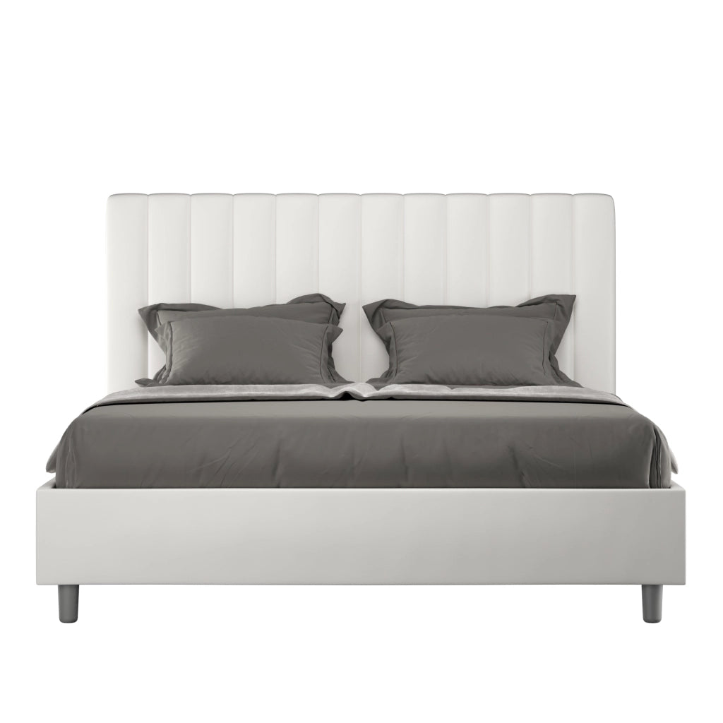 BS COM Letto matrimoniale francese contenitore imbottito 140x200 similpelle bianco