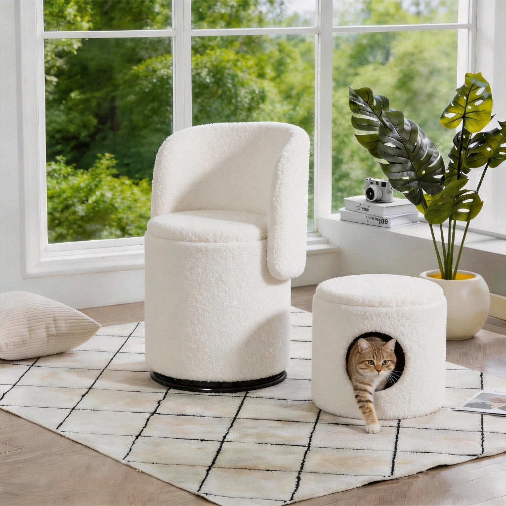 SEDIA Girevole con contenitore 53x50x47 cm Teddy Bianco