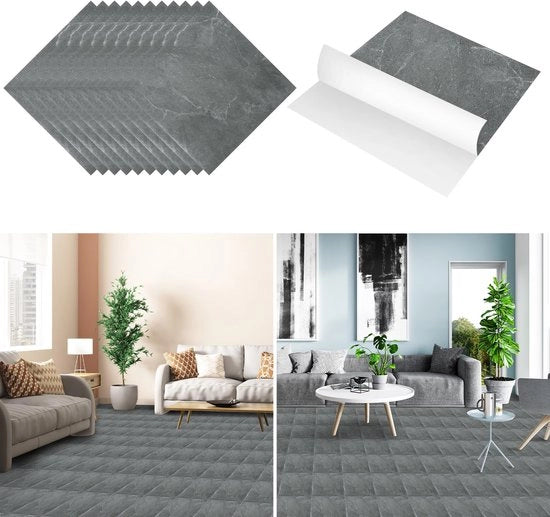 Pavimentazione in PVC - Pavimenti in PVC - Pavimento in vinile - Pavimenti in vinile - Naturale - 30 cm x 30 cm x 1,5 mm - Spessore 1,5 mm - 55 piastrelle - Marmo grigio
