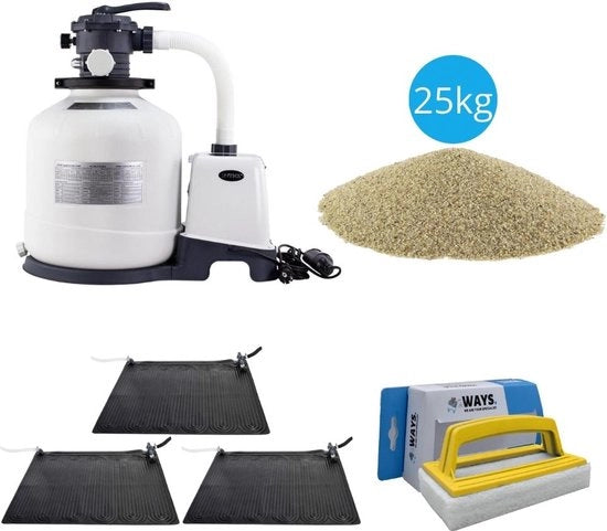 Verifica e riscaldamento del 3x Piscina & Pompaggio filtro sabbioso 3500 L/u & Sabbia filtro 25 kg & Spazzola scrub WAYS