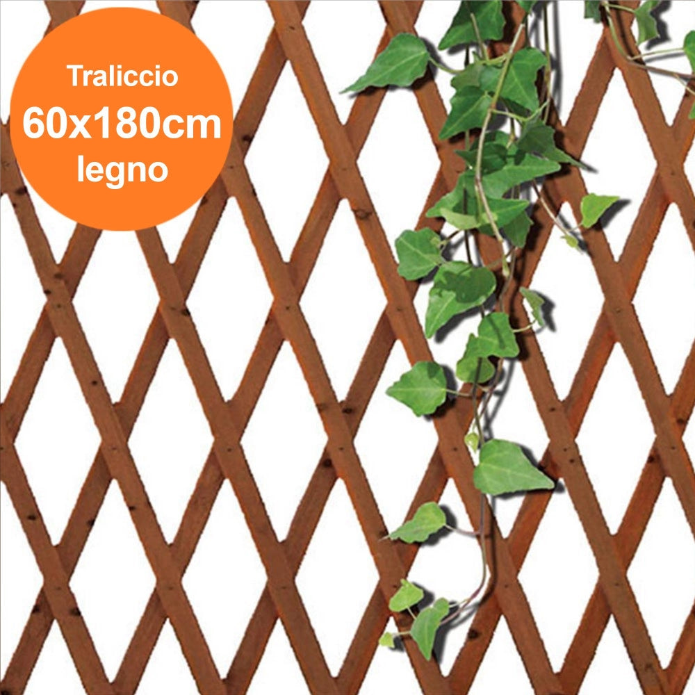 Trade Shop - Traliccio Rete Estensibile In Legno Scuro Per Parete Da Giardino Piante 180x60cm -