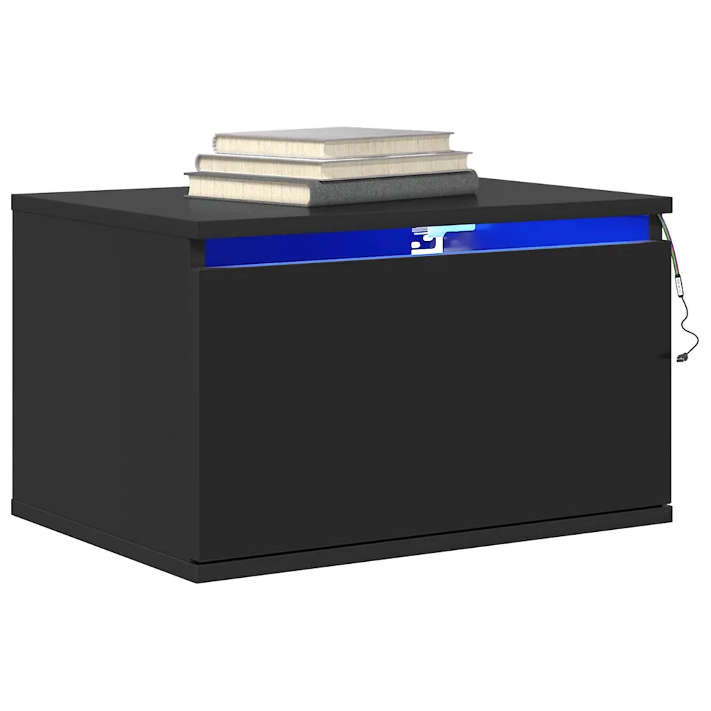 Comodino a Parete con Luci LED Nero 836828