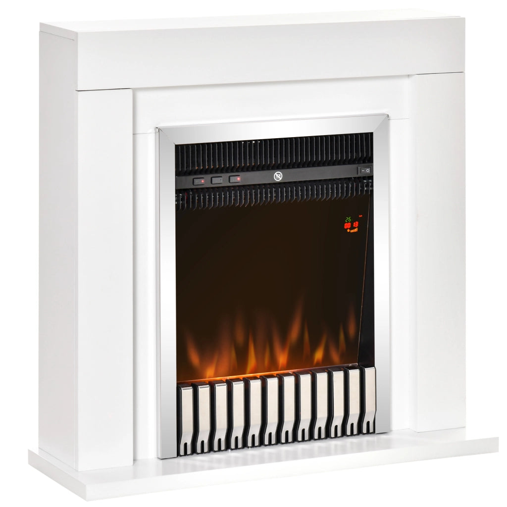 EasyComfort Camino Elettrico da Terra con Effetto Fiamma Realistico, Caminetto Elettrico con Termostato, Protezione da Surriscaldamento, Timer e Telecomando, 1000W e 2000W, 79x26x77.5cm, Bianco e Nero