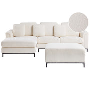 Divano angolare in tessuto bouclè bianco 5 posti versione destra forma a L con pouf