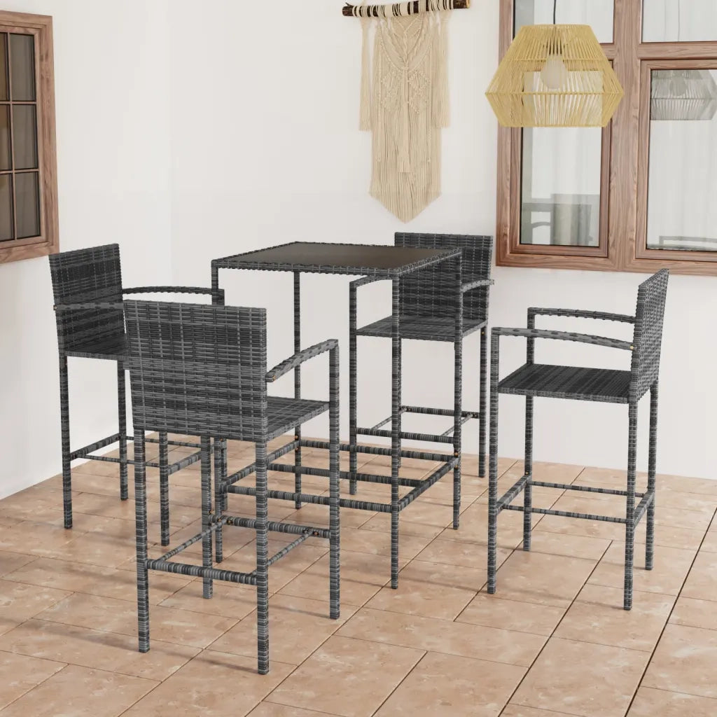 Set Bar da Giardino 5 pz in Polyrattan Grigio
