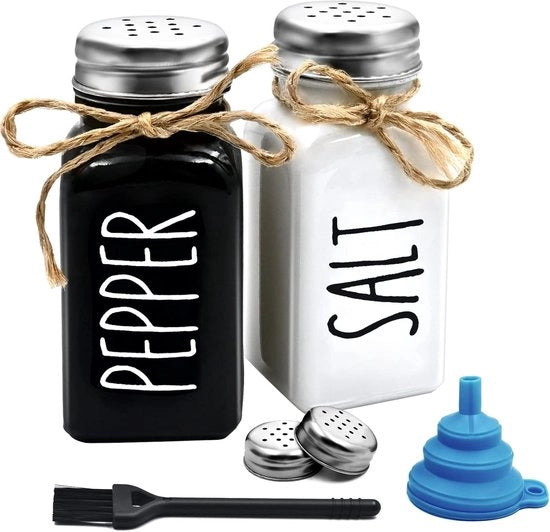 Set di spezzatino e pepe in stile vintage - 4 pezzi - Vetro e acciaio inox