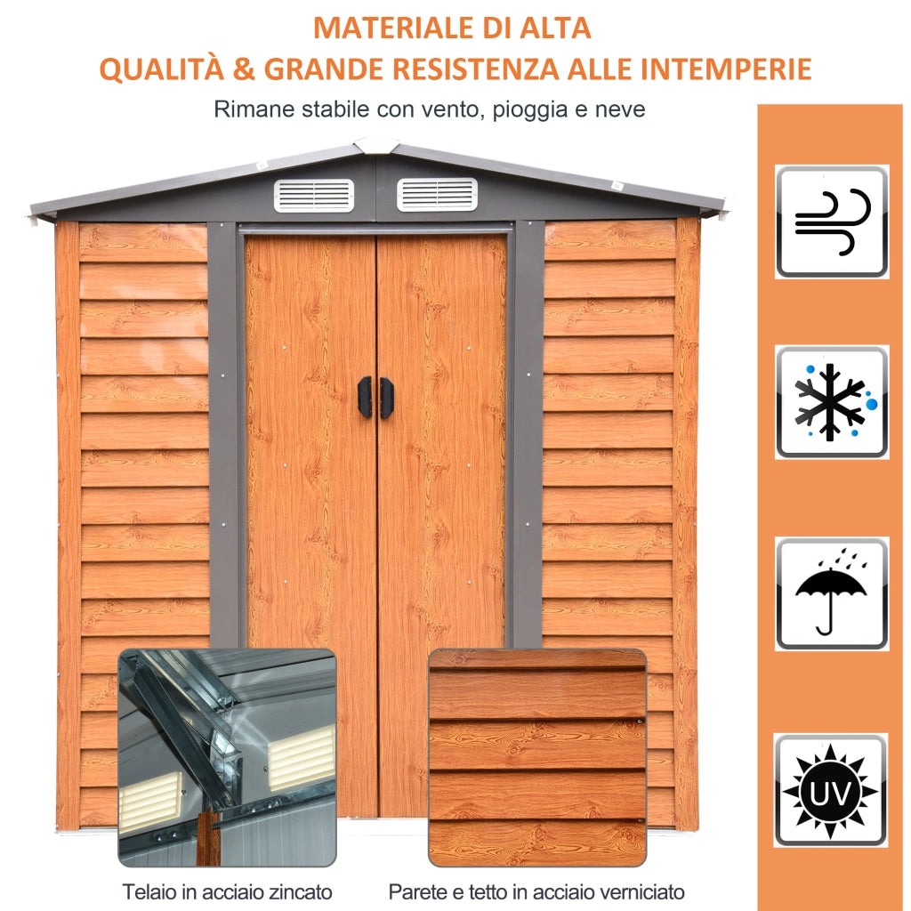 EasyComfort Capanna da Giardino in Acciaio e PP con Prese d'Aria, 197x163x178-200 cm, Marrone