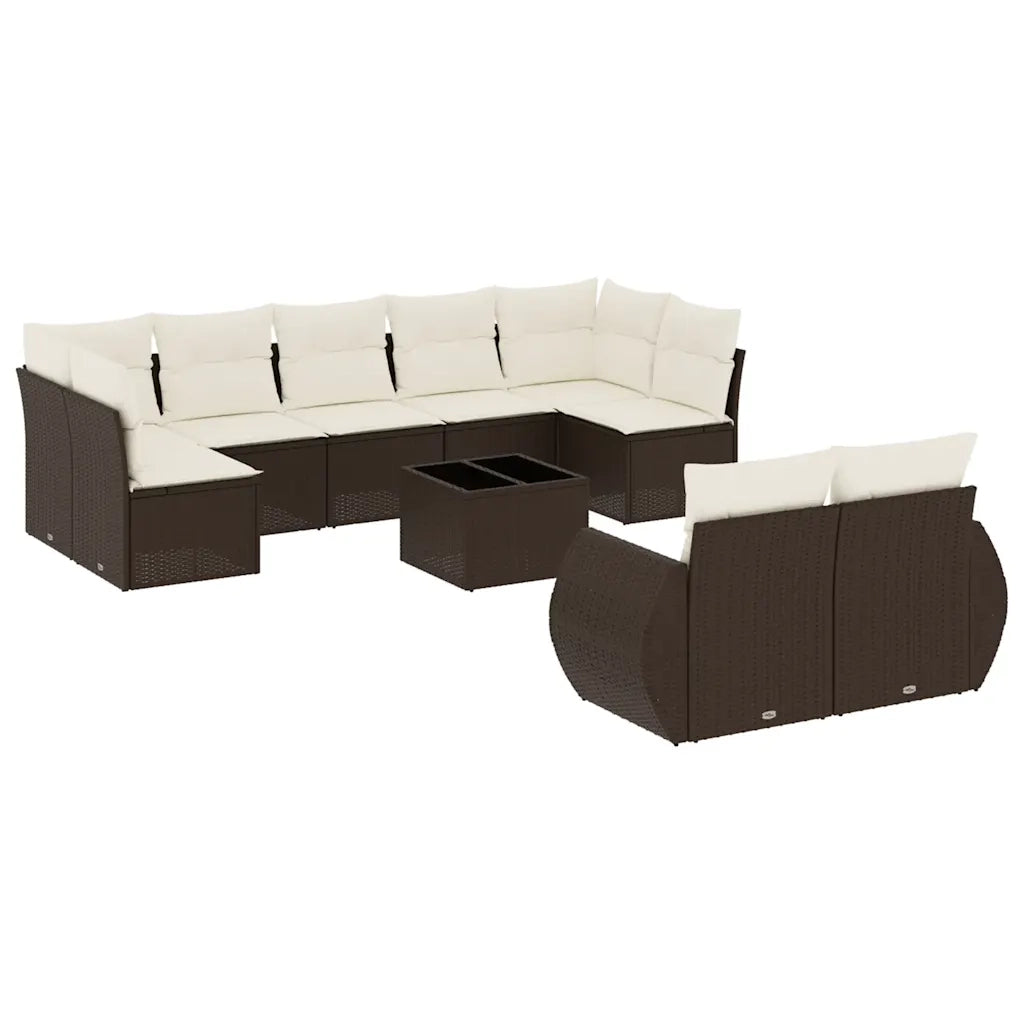 Set Divani da Giardino 10pz con Cuscini in Polyrattan Marrone 3254170