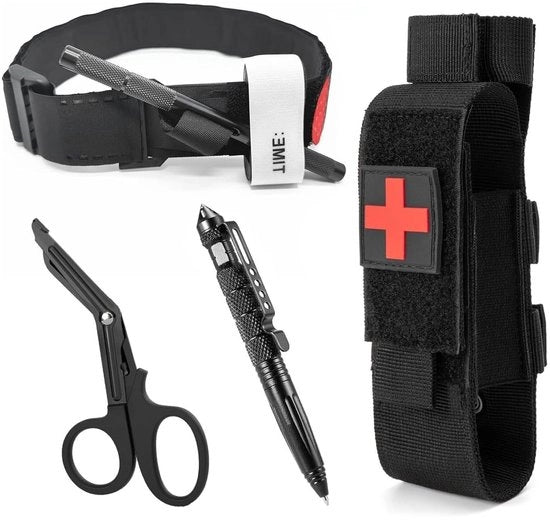 Set di fasciature tattiche per emergenze - inclusa kit di pronto soccorso uno-manuale, forbice e astuccio per tourniquet