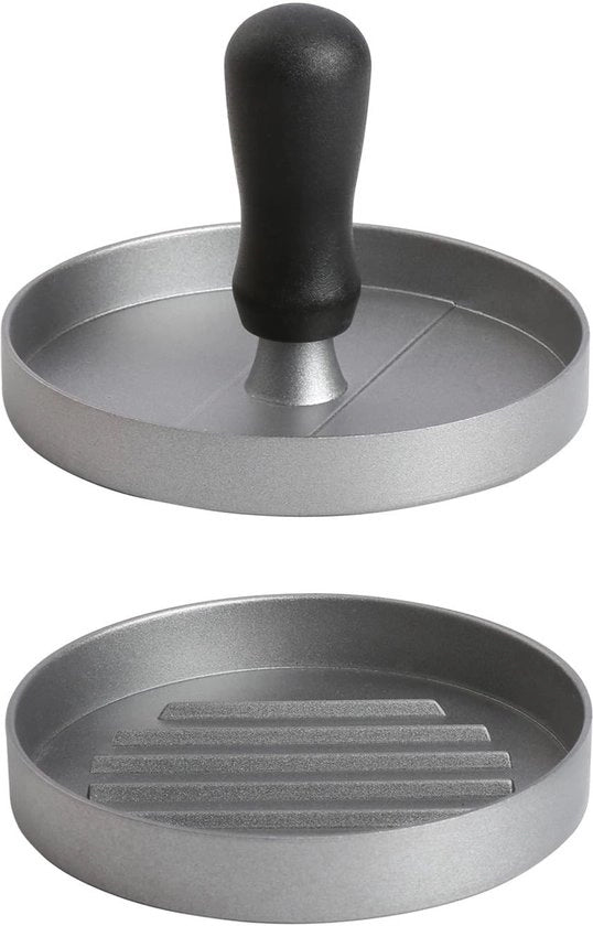 Hamburgerpers con strato antiaderente - Hamburgerpers in ghisa - Diametro 11,8 cm - Hamburger perfetti/patties - Aluminium robusto - Manico in plastica - Burgerpers