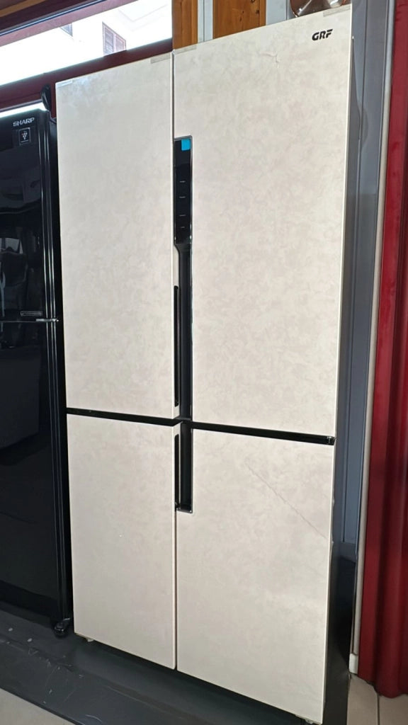 Grf fc8383m frigorifero frigo 4 porte cross door, motore inverter, total no frost, classe energetica e,  colore beige marmorizzato, capacità 436lt