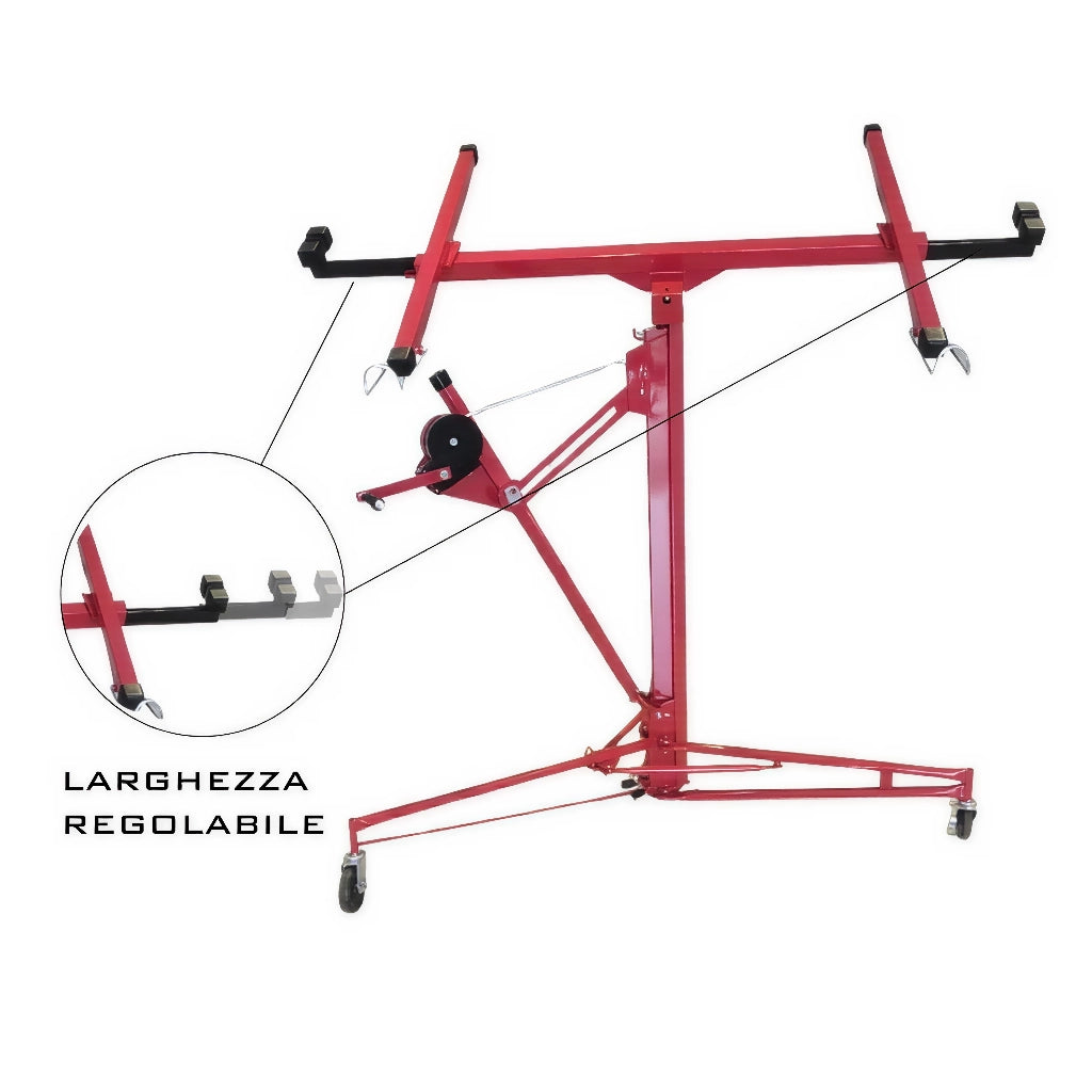 Alzalastre Per Cartongesso Professionale Sollevatore Per Pannelli Con Certificato CE Portata Di 68 Kg Regolabile In Altezza XXL Pieghevole Altezza Di Lavoro 140 350 Cm Rosso