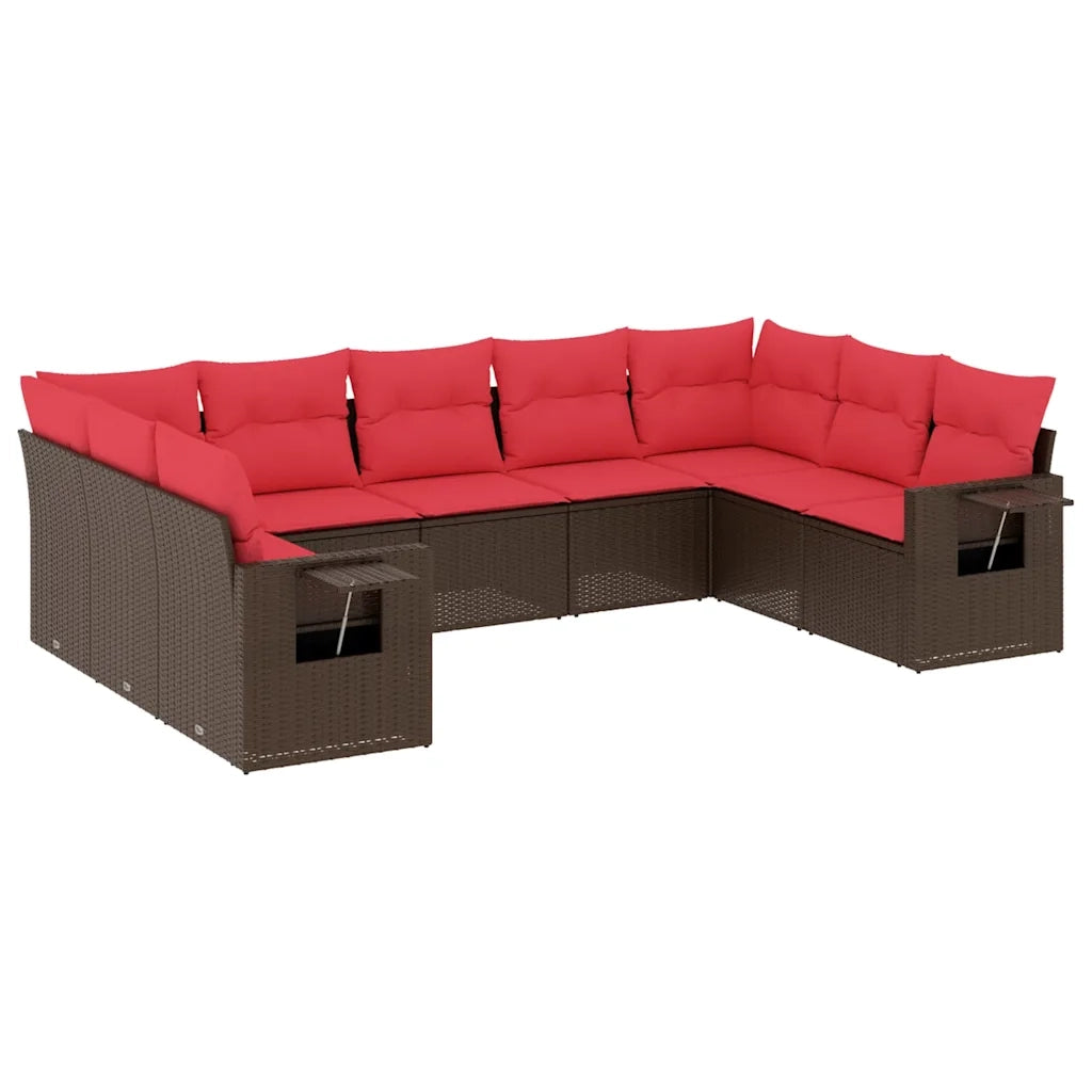 Set Divani da Giardino 9 pz con Cuscini Marrone in Polyrattan 3220603