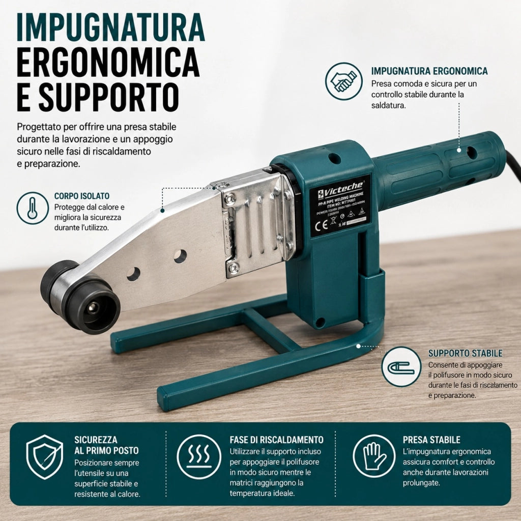 Polifusore Saldatore 1500W con 6 Matrici 20 25 32 mm per Tubi PVC PP PE VP11701