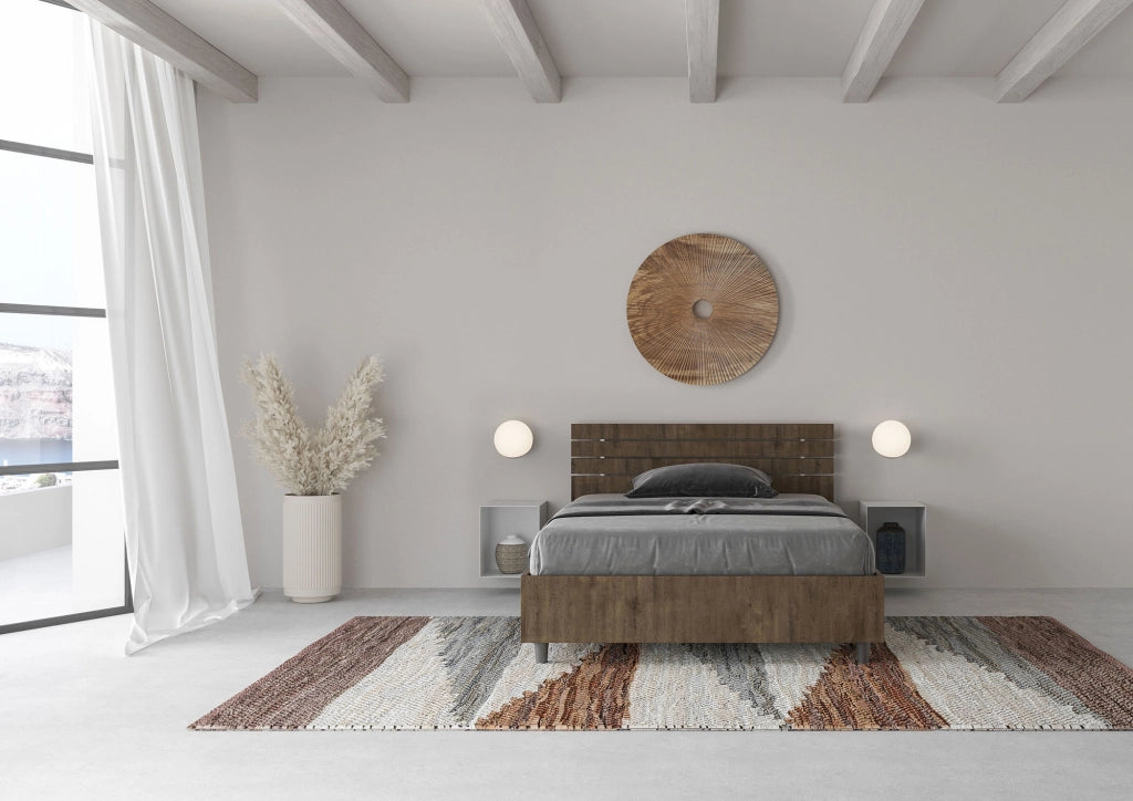 BS COM Letto una piazza e mezza contenitore 120x200 testata dritta con doghe noce