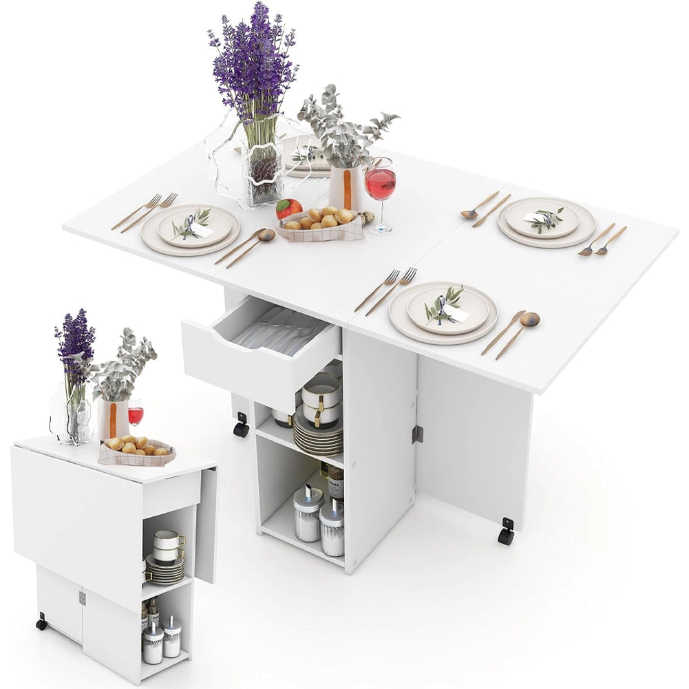 Tavolo da Pranzo Pieghevole Salvaspazio Bianco 2 Ruote Casa Ufficio 120x77x75cm