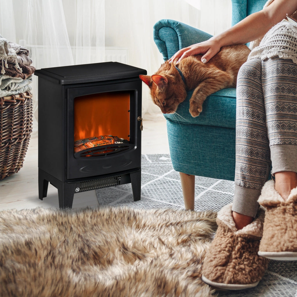 EasyComfort Camino Elettrico da Terra con Effetto Fiamma, Temperatura Regolabile 900W-1800W, Protezione da Surriscaldamento, Copertura 15-20m², 39x26x54.8cm, Nero