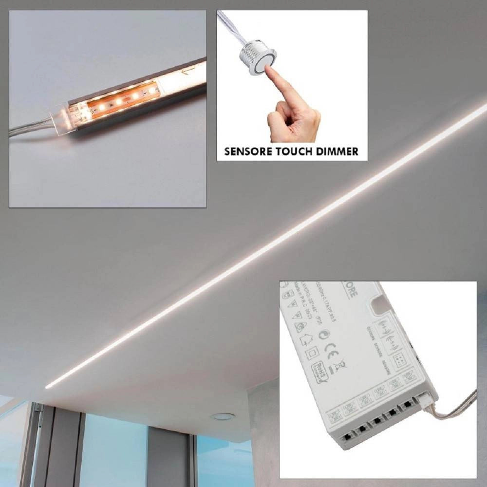 Trade Shop - Kit Barra Led 12w Profilo Alimentatore 24w 12v Luce 4000k Dimmerabile Sensore Touch -