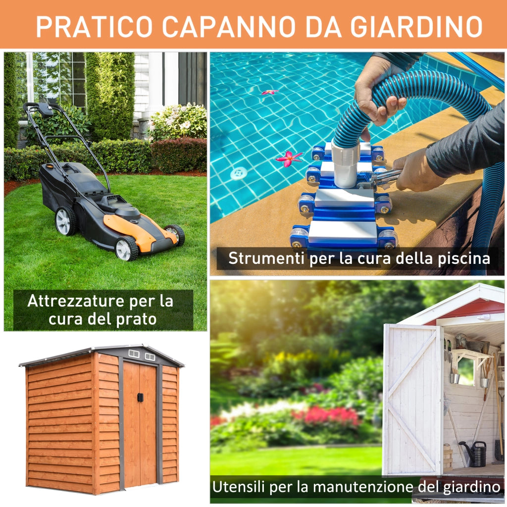 EasyComfort Capanna da Giardino in Acciaio e PP con Prese d'Aria, 197x163x178-200 cm, Marrone