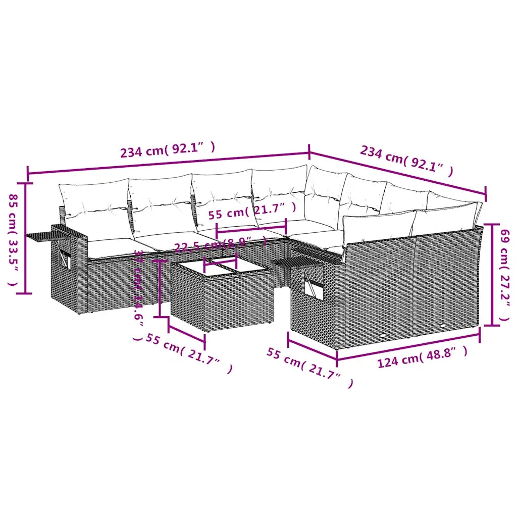 Set Divani da Giardino 9pz con Cuscini Marrone in Polyrattan 3219962