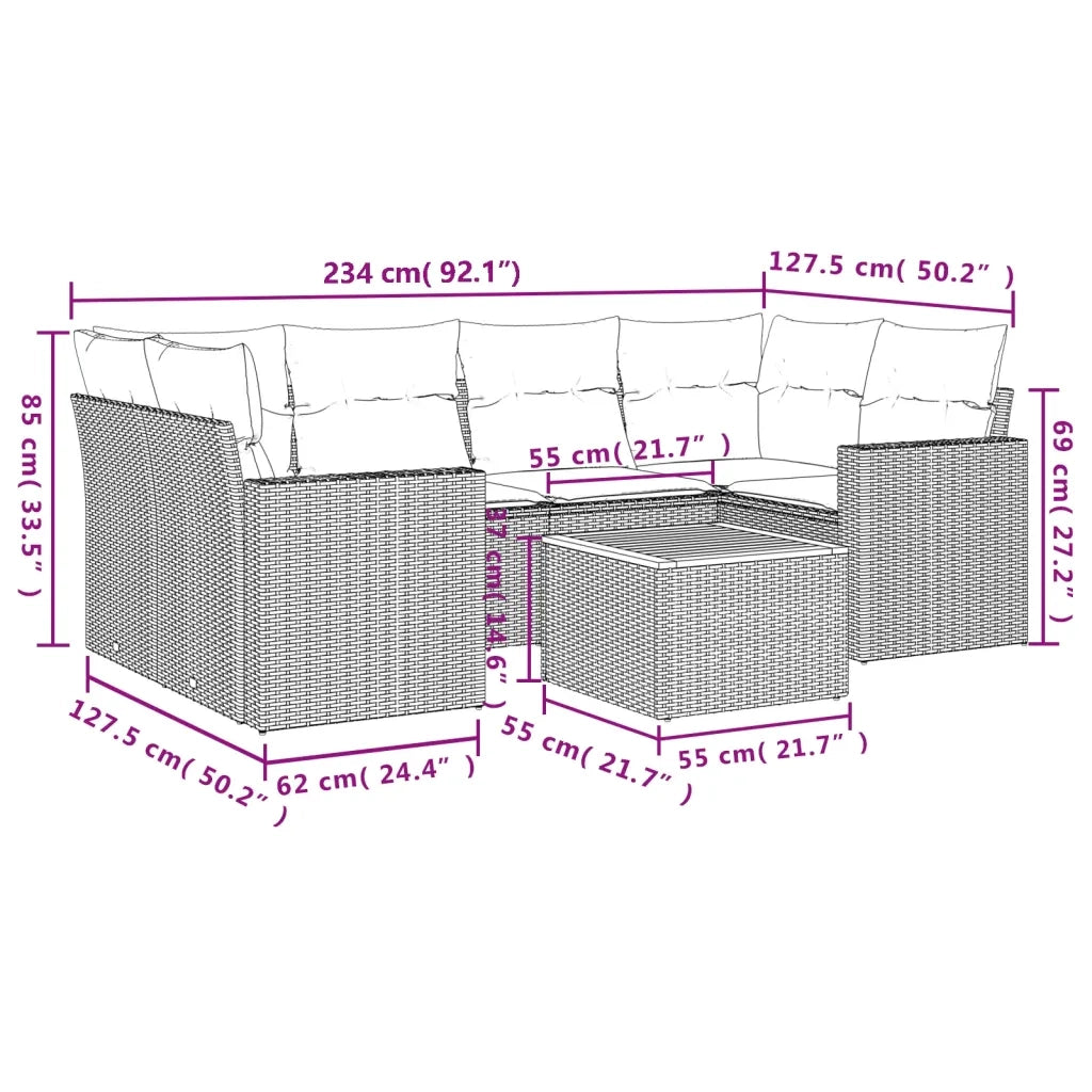 Set Divani da Giardino con Cuscini 7pz Nero Polyrattan 3224018