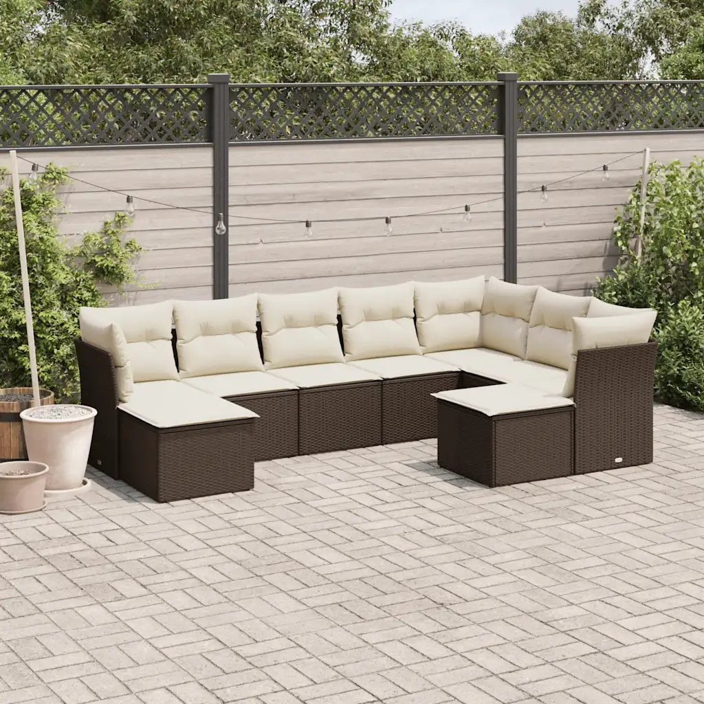 Set Divani da Giardino 9pz con Cuscini Marrone in Polyrattan 3218573