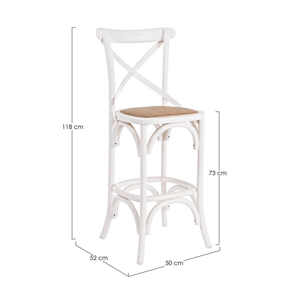 Sgabello da bar in legno di olmo con seduta in rattan naturale - CROSS