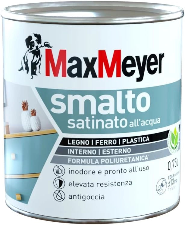 Smalto Satinato All'Acqua Poliuretanico, Colore Nero, 0.75L
