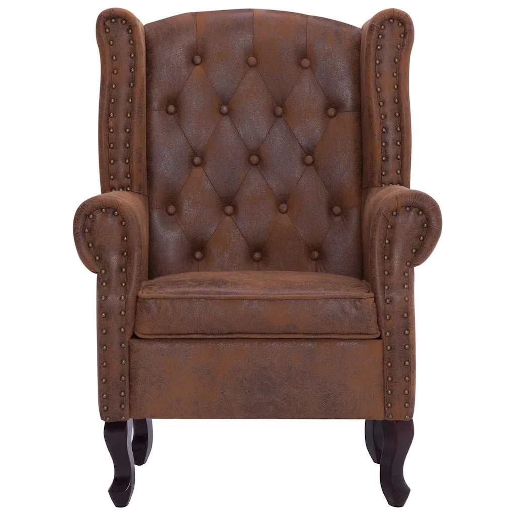 Poltrona Chesterfield Poggiapiedi Marrone Ecopelle Scamosciata 281277