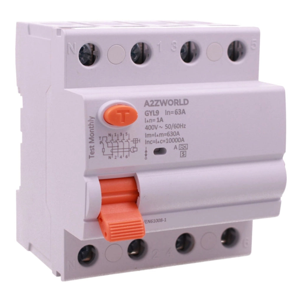 RCCB Interruttore Differenziale Selettivo Tipo S Classe A 1000mA/1A 3P+N 4M 10kA AC 380V IP20 Elettromeccanico IEC61008-1 GYL9, Corrente Disponibili 63A 100A (63A)