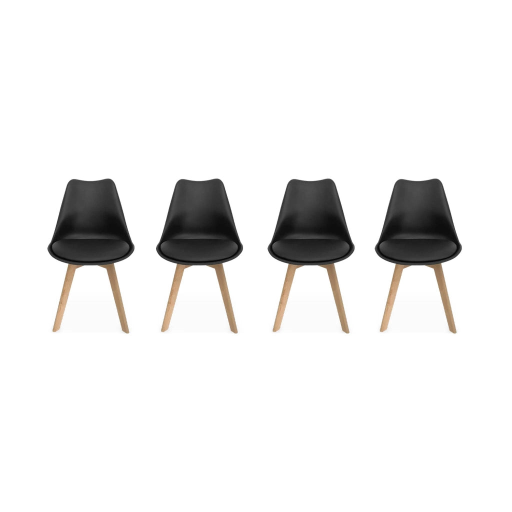 Set 4 sedie scandinave imbottite con gambe in legno , nero