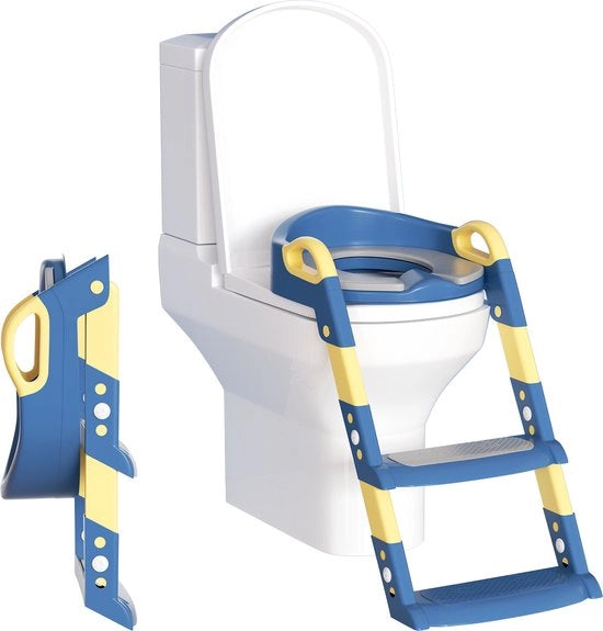 Braccio per la toilette con trappola - Allenatore di igiene con maniglie e gradino - Sedile per toilette pieghevole - Addestramento alla igiene per bambini - Sedia per toilette per bambini/primi anni da 2 a 7 anni - Miniatizzazione del bagno azzurro
