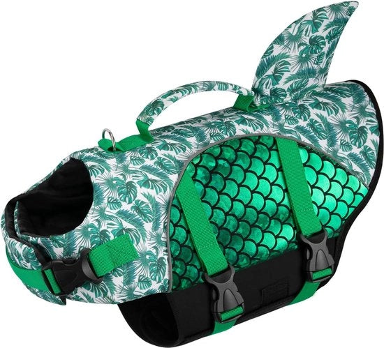 Vestone per cani - Strisce riflettenti - Adattabile - Alta capacità di galleggiamento - Verde - M