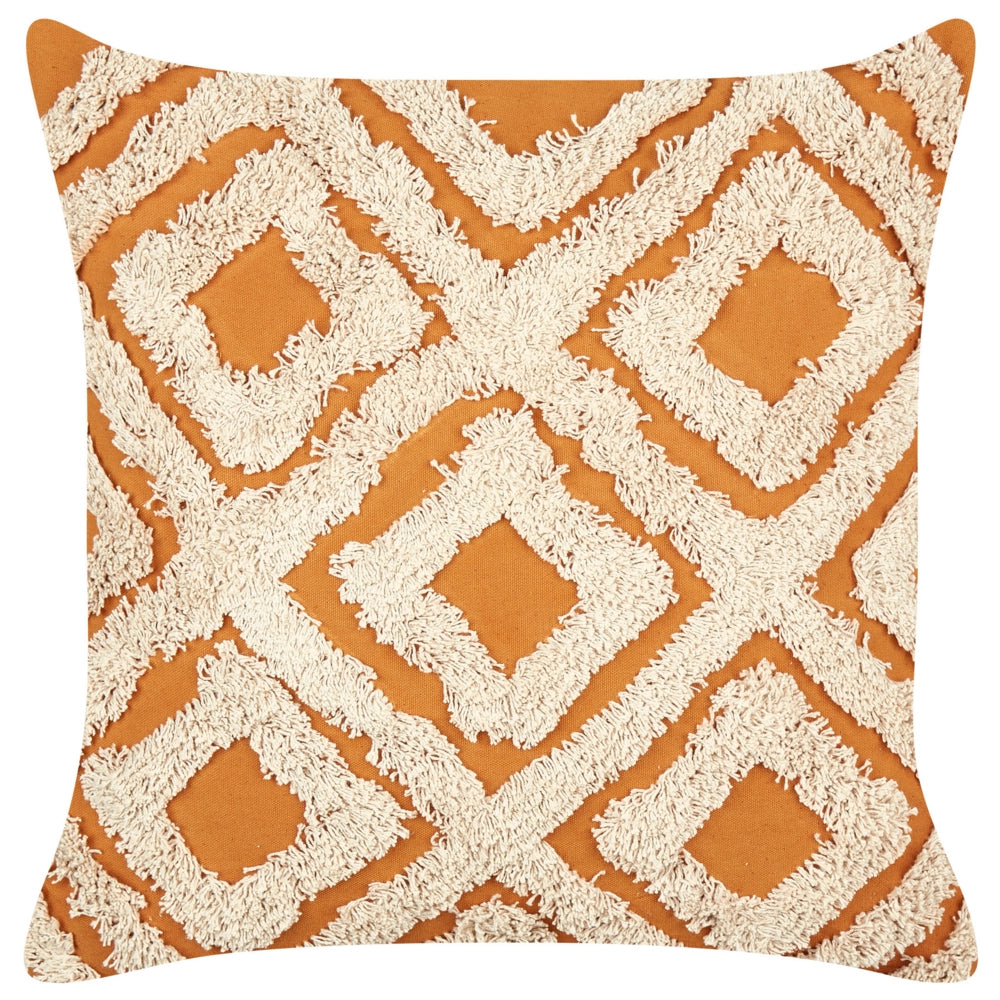 2 cuscini decorativi in cotone arancione e bianco 45 x 45 cm con motivo geometrico