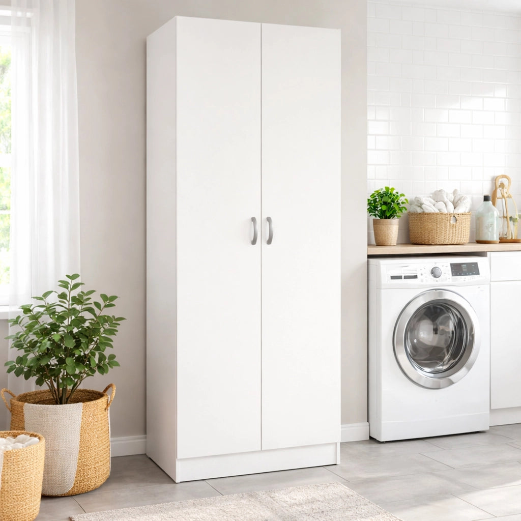 Armadio Multiuso Con 2 Ante E 5 Ripiani Regolabili Mobile Salvaspazio Design Moderno Minimal Per Camera Ingresso Corridoio 69.2 X 34.6 X 170.4 Cm Bianco