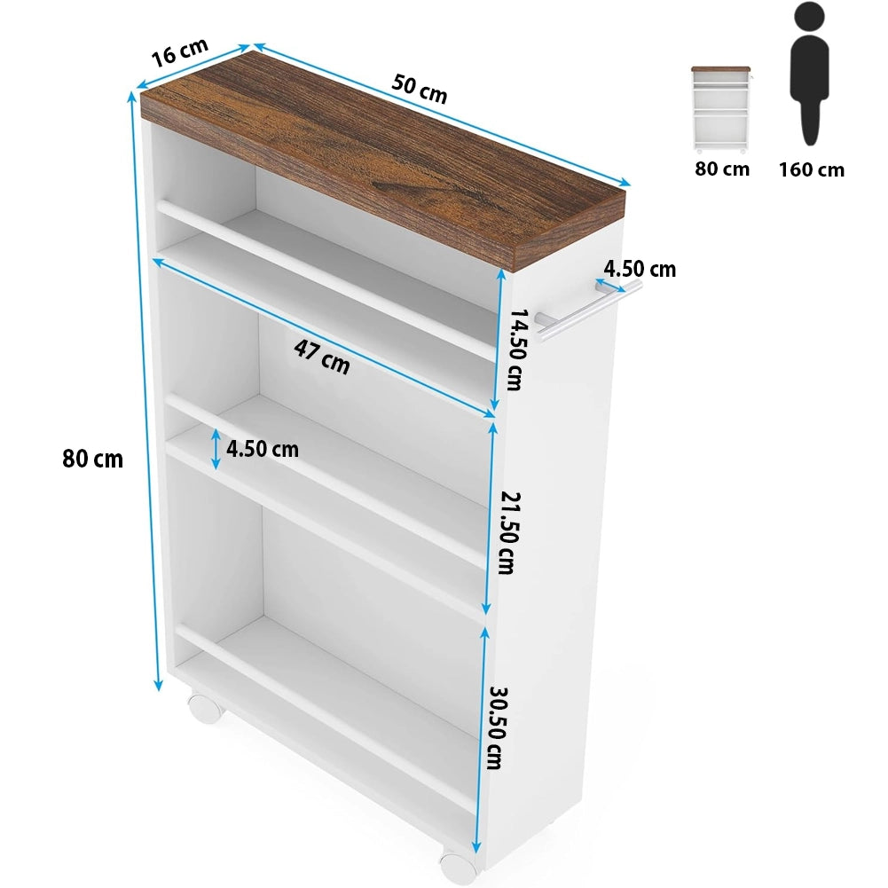 Carrello Portaoggetti da Cucina Slim Salvaspazio Bianco Industrial con 4 Ruote