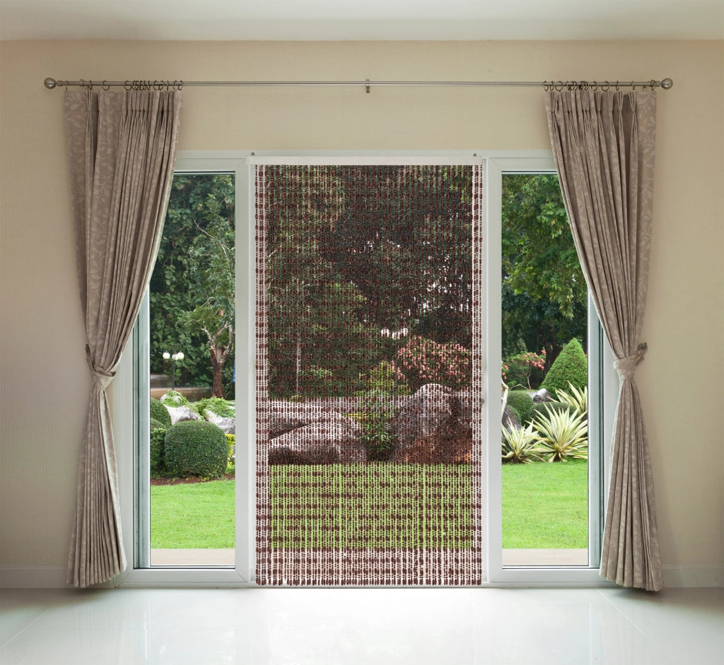 Tenda Antimosche per Porta Finestra A Pannello Con Telaio In PVC, In più Colori, Moschiera con Corde a Perline per Esterno Interno Fili a Caduta Caffe - 120 x 220 Cm
