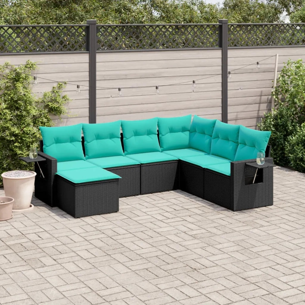 Set Divani da Giardino 7 pz con Cuscini Nero in Polyrattan 3220496