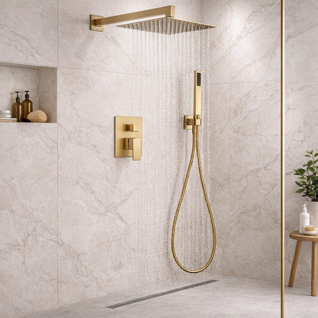 Soffione Set Doccia Incasso 25cm A 2 Vie Oro Soffione Doccetta Completo 87894