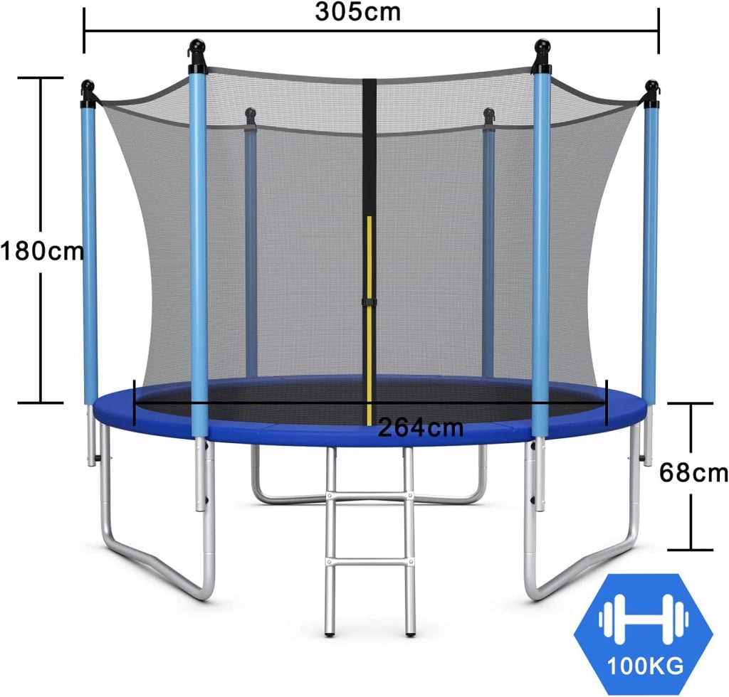 Tappeto Elastico per Bambini 244/305/366/427cm Certificato GS, Trampolino Elastico da Interno ed Esterno con Rete, Tubi Galvanizzati Antiruggine e Scala