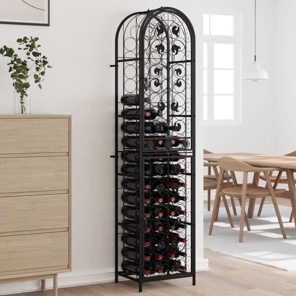 Portavini da 73 Bottiglie Nero 45x36x200cm in Ferro Battuto 358371