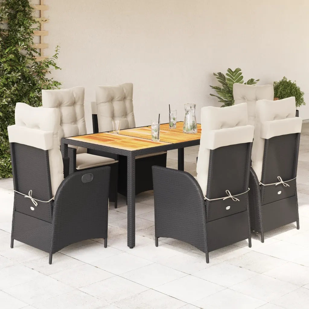 Set da Pranzo da Giardino 7 pz Nero con Cuscini in Polyrattan 3213090