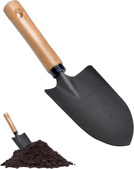 Spada da mano in acciaio di carbonio - piccola pala con punta inclinabile flessibile, inclusa marcatura di profondità di misurazione - pala pesante per giardinaggio, trasporto e smobilizzazione del terreno