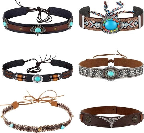 Set di Bandane per Cappelli da Cowboy da 6 pezzi per Fedora, Cappello di Paglia e Cappello da Cowboy in 6 Stili - Accessori Western